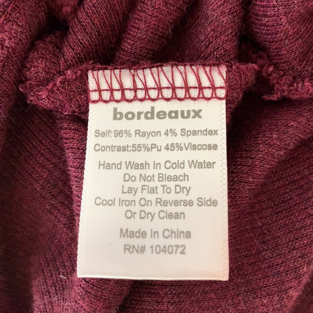 Burgundy Bordeaux Sweater with Bat Wings & Leather Vneck Detail S Anthro… - Picture 6 of 6